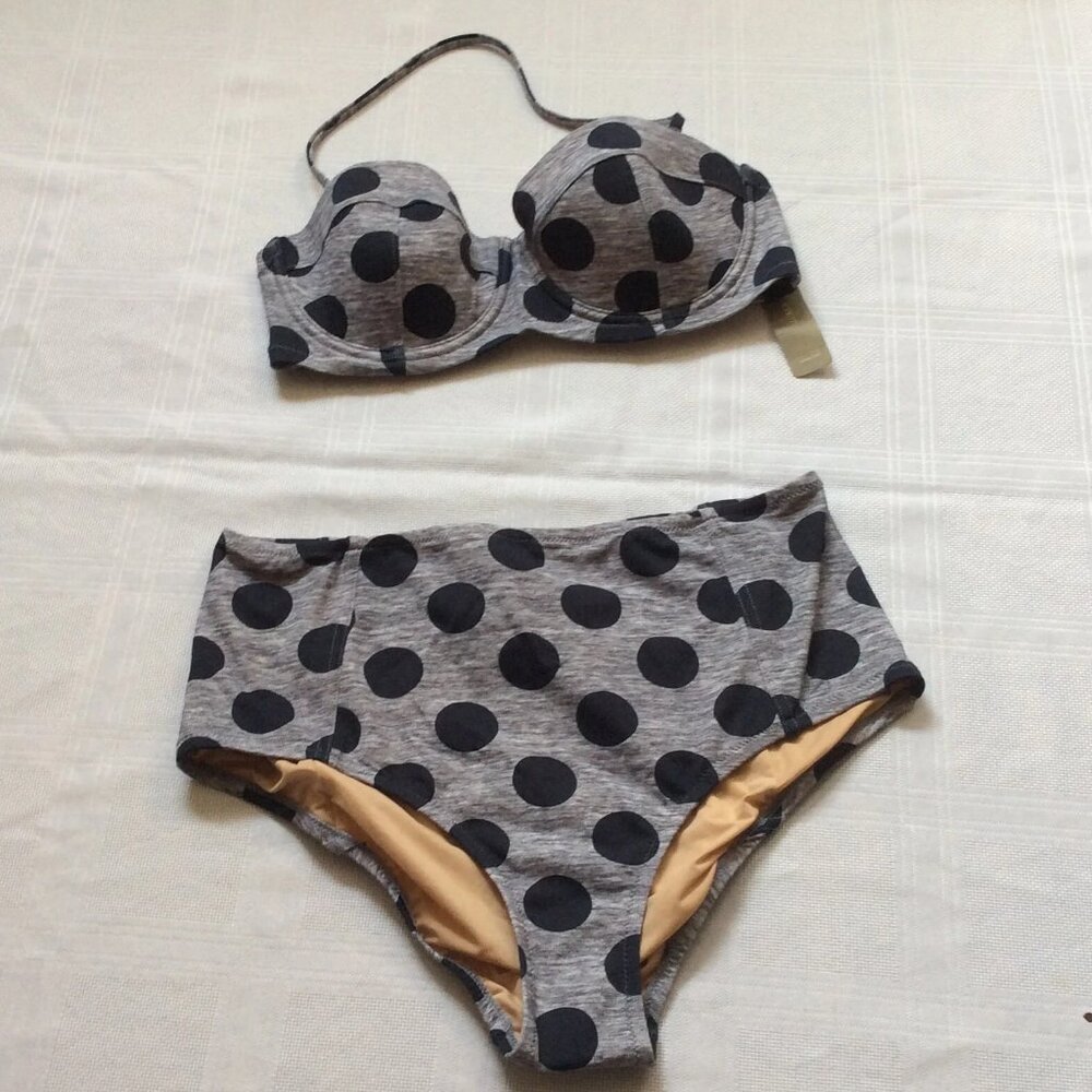 Vintage style NWT (new with tags) J Crew polka dots bikini medium bottom and 32c